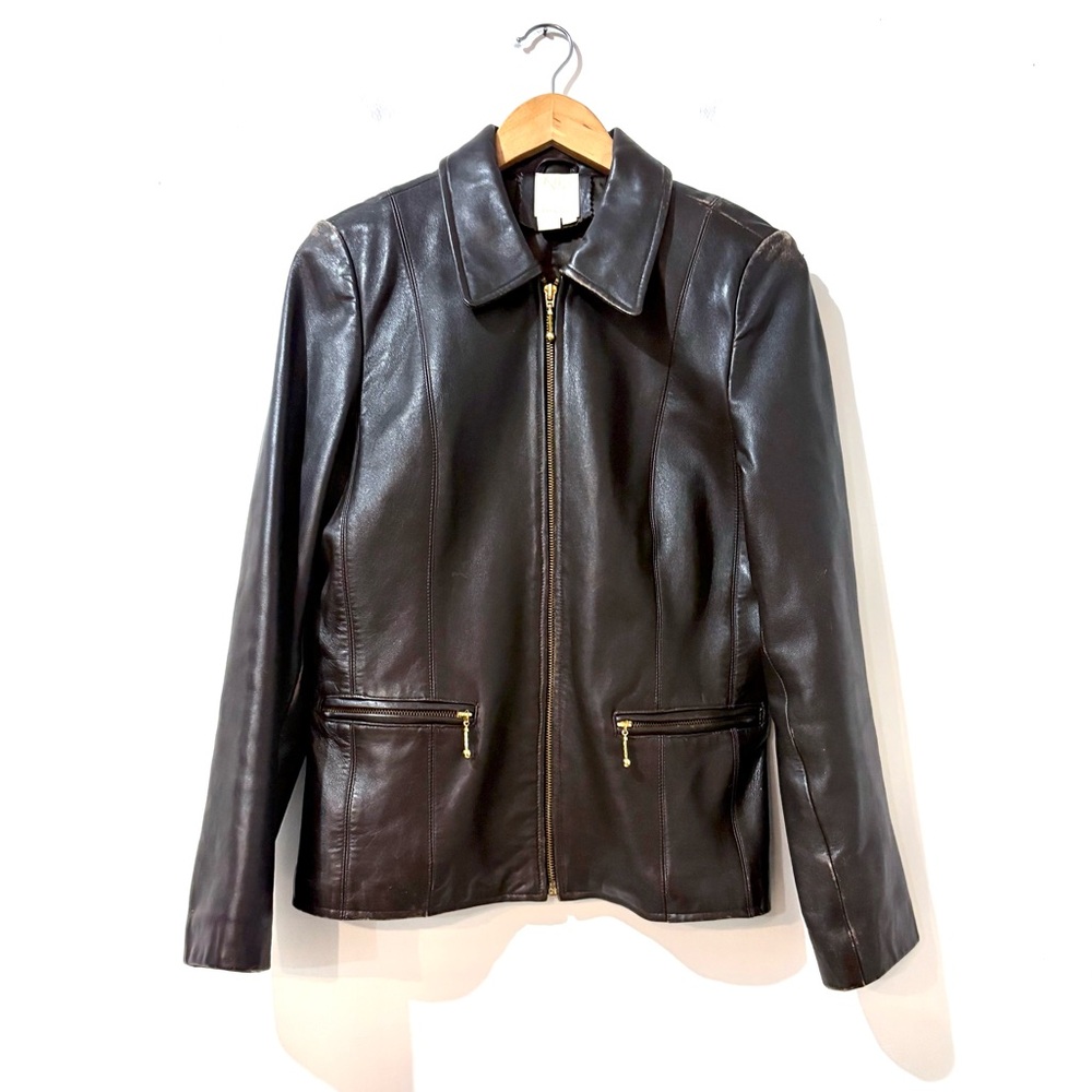 Neiman Marcus Vintage Distressed Brown Genuine Leather Zip Jacket Small Unisex